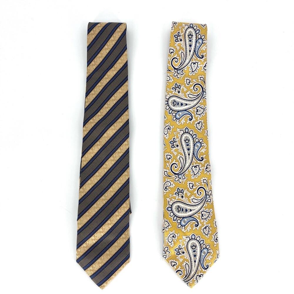 Bundle‎ of Two Gold Silk Ties Stripe Paisley